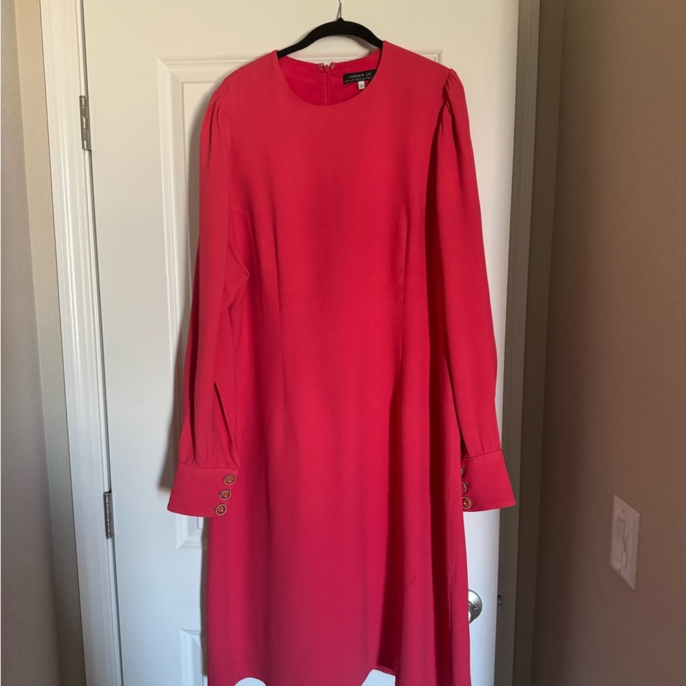 Andrew Gn Pink Long Sleeve Crepe Dress